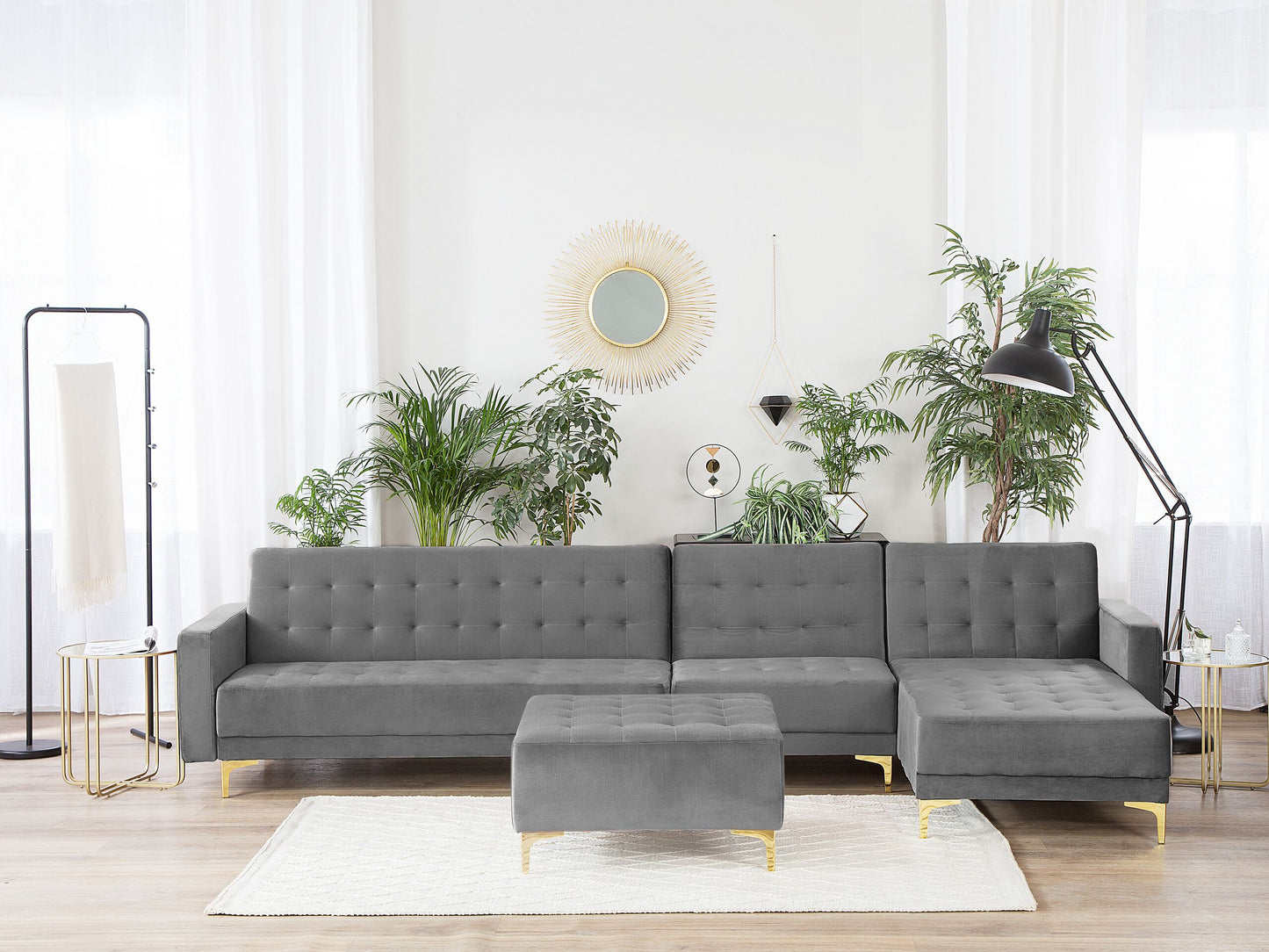 Modulsofa Samtstoff Schlaffunktion grau linksseitig Ottomane ABERDEEN