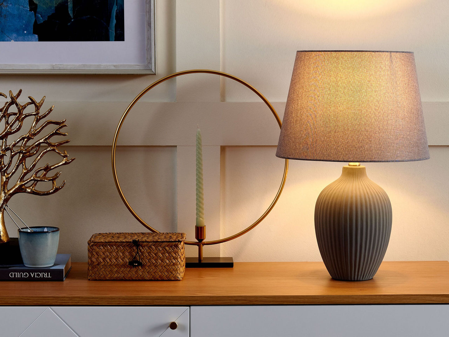 Tischleuchte FERGUS Keramik Grau