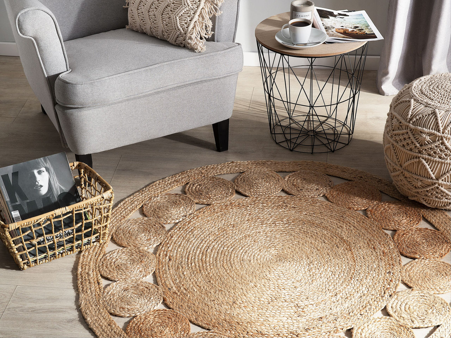 Teppich Jute beige ø 120 cm Kurzflor AHLAT