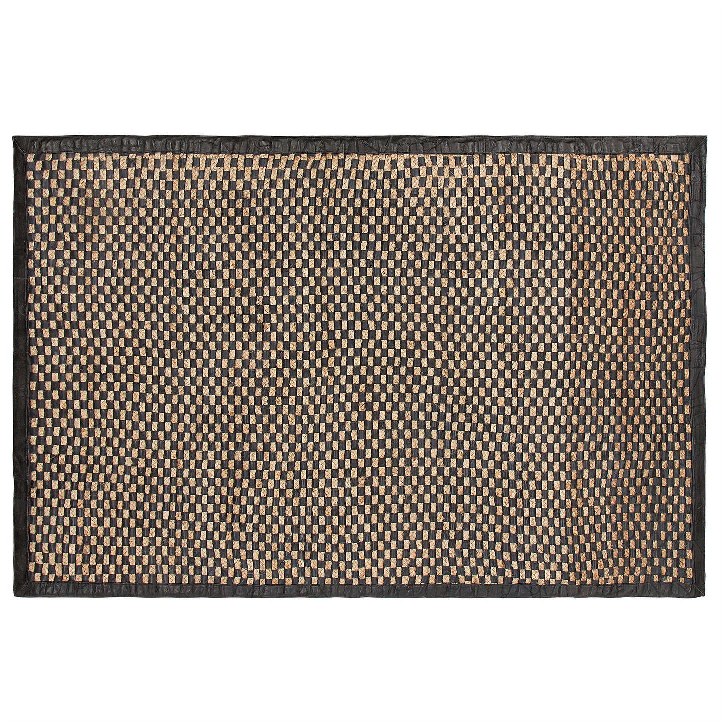 Teppich Leder schwarz / beige 140 x 200 cm kariertes Muster Kurzflor GERCE II