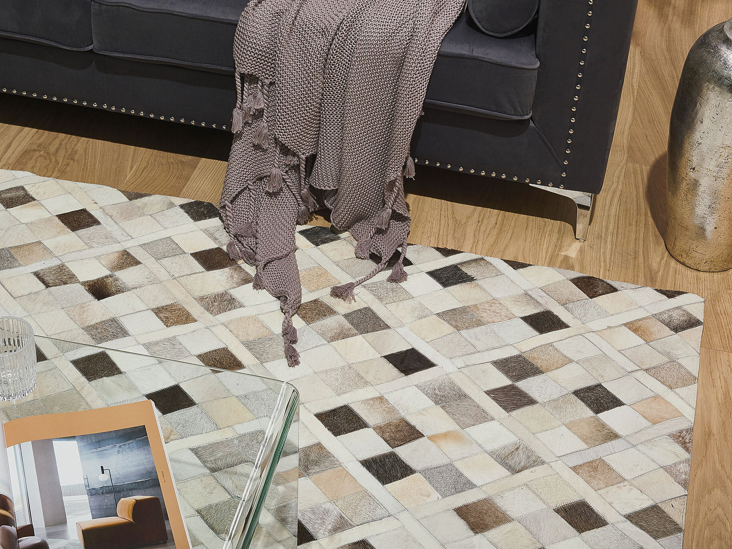 Teppich Kuhfell mehrfarbig 140 x 200 cm Patchwork Kurzflor HIRKA