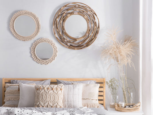 Wandspiegel BURGIS 75 cm 75 cm Rattan Sandbeige