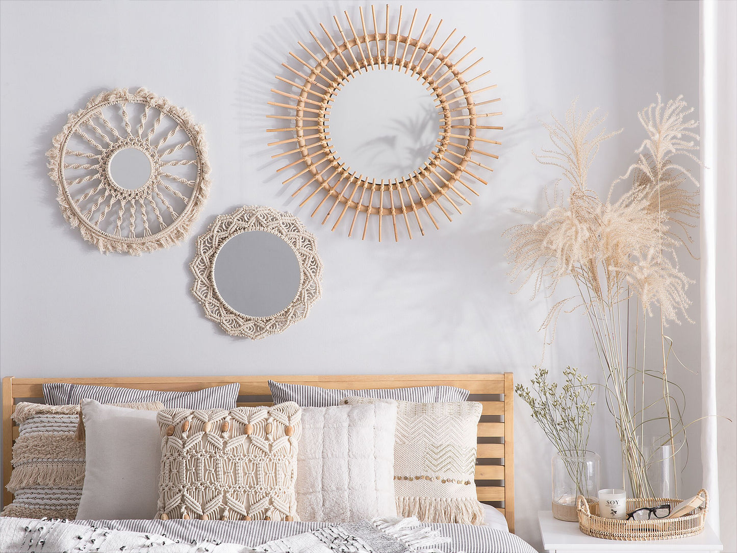 Wandspiegel STENEN 76 cm 76 cm Rattan Beige