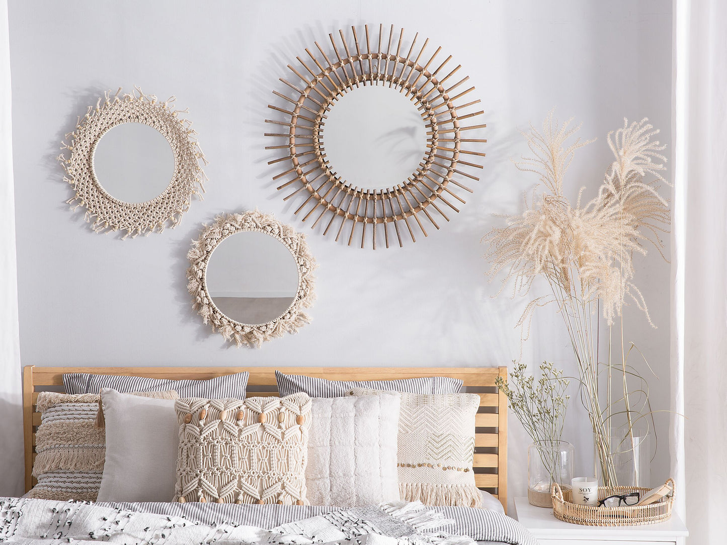 Wandspiegel STENEN 76 cm 76 cm Rattan Sandbeige