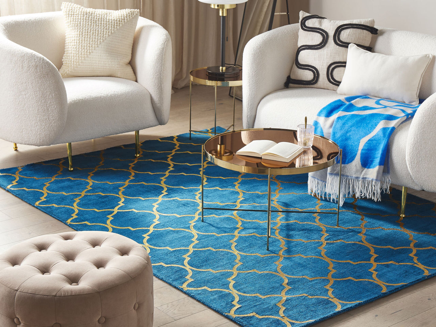 Teppich marineblau / gold 140 x 200 cm marokkanisches Muster Kurzflor YELKI