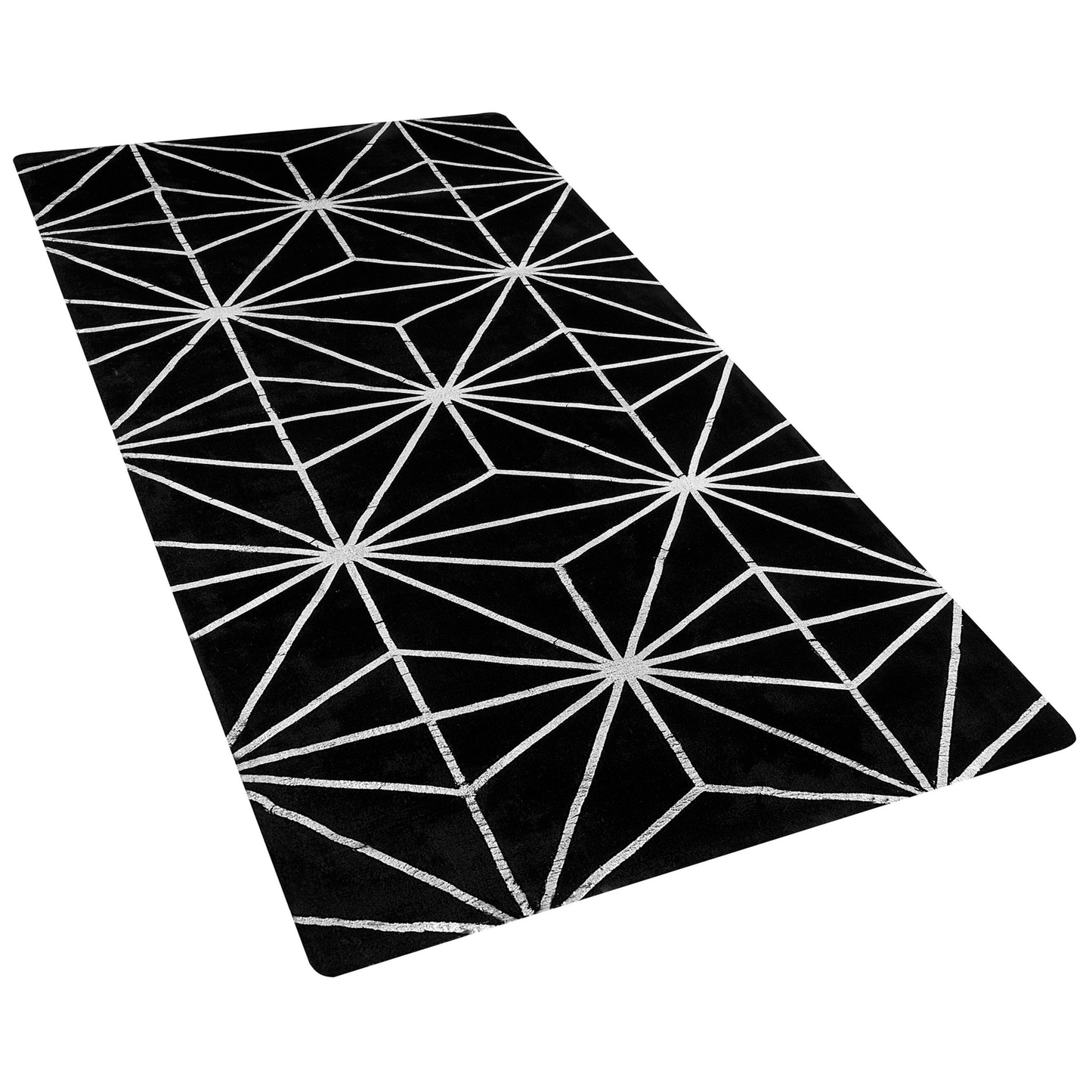 Teppich schwarz / silber 80 x 150 cm geometrisches Muster Kurzflor SIBEL