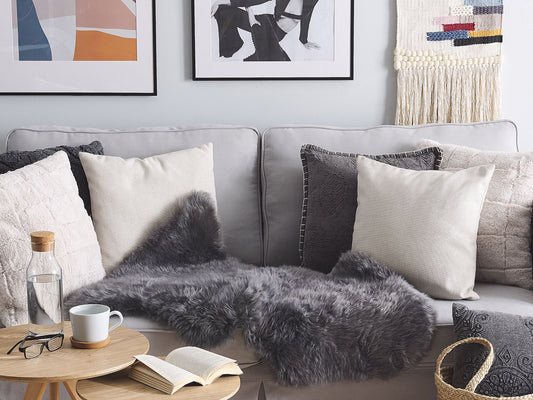 Schaffell-Teppich dunkelgrau 100-110 cm Langhaar ULURU