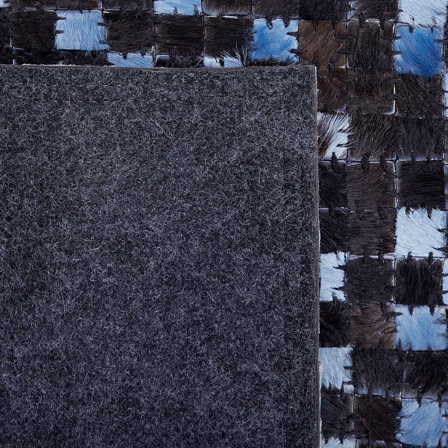 Teppich Kuhfell braun / blau 160 x 230 cm Patchwork Kurzflor IKISU
