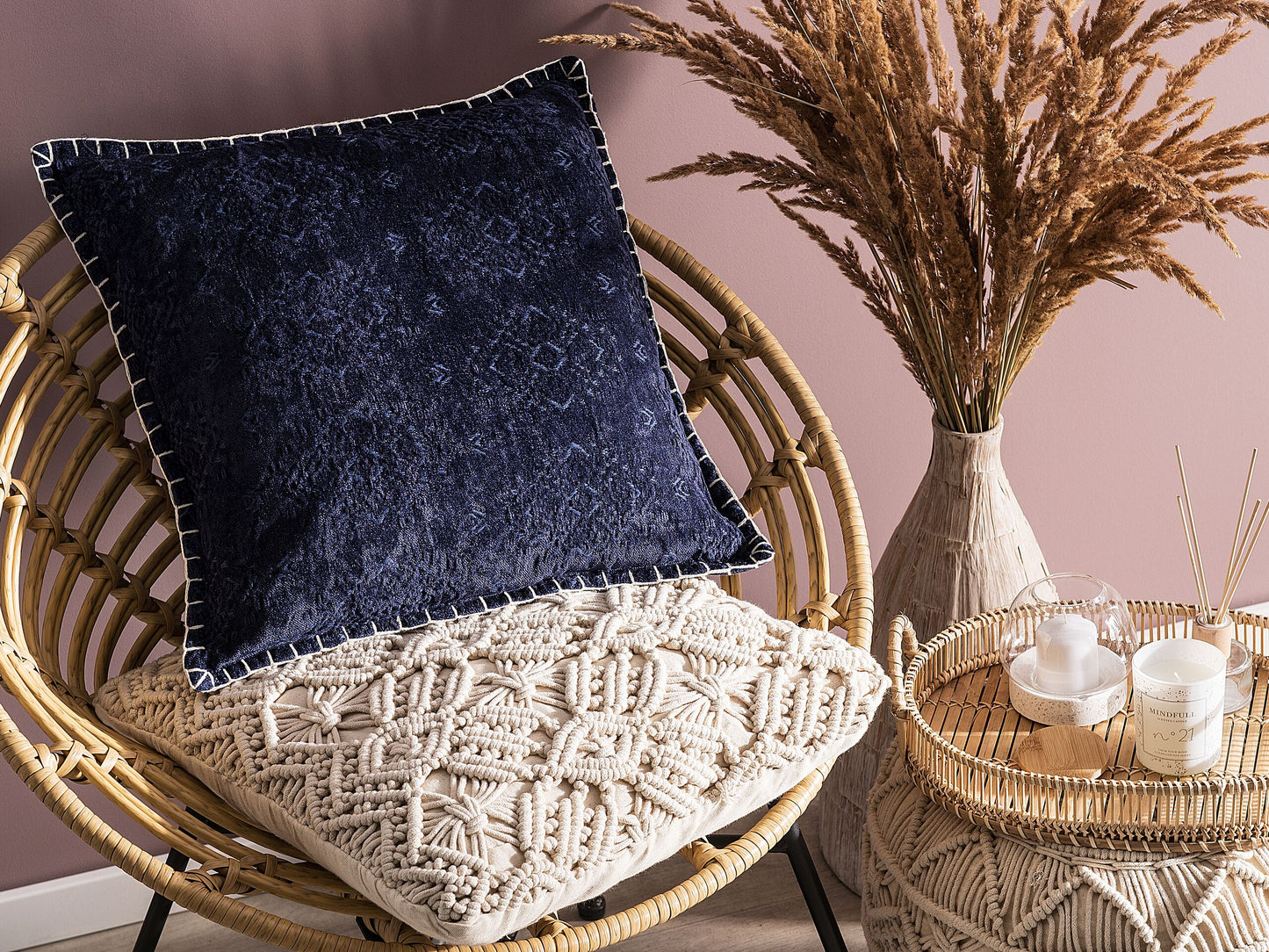 Dekokissen 2er Set MELUR 45 x 45 cm Dunkelblau Ikates Muster