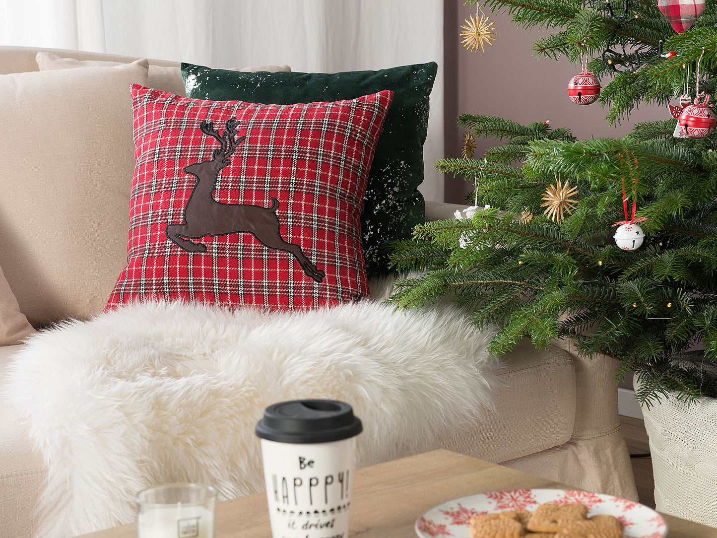 Dekokissen 2er Set COMET 45 x 45 cm Dunkelrot Weihnachtsmotiv