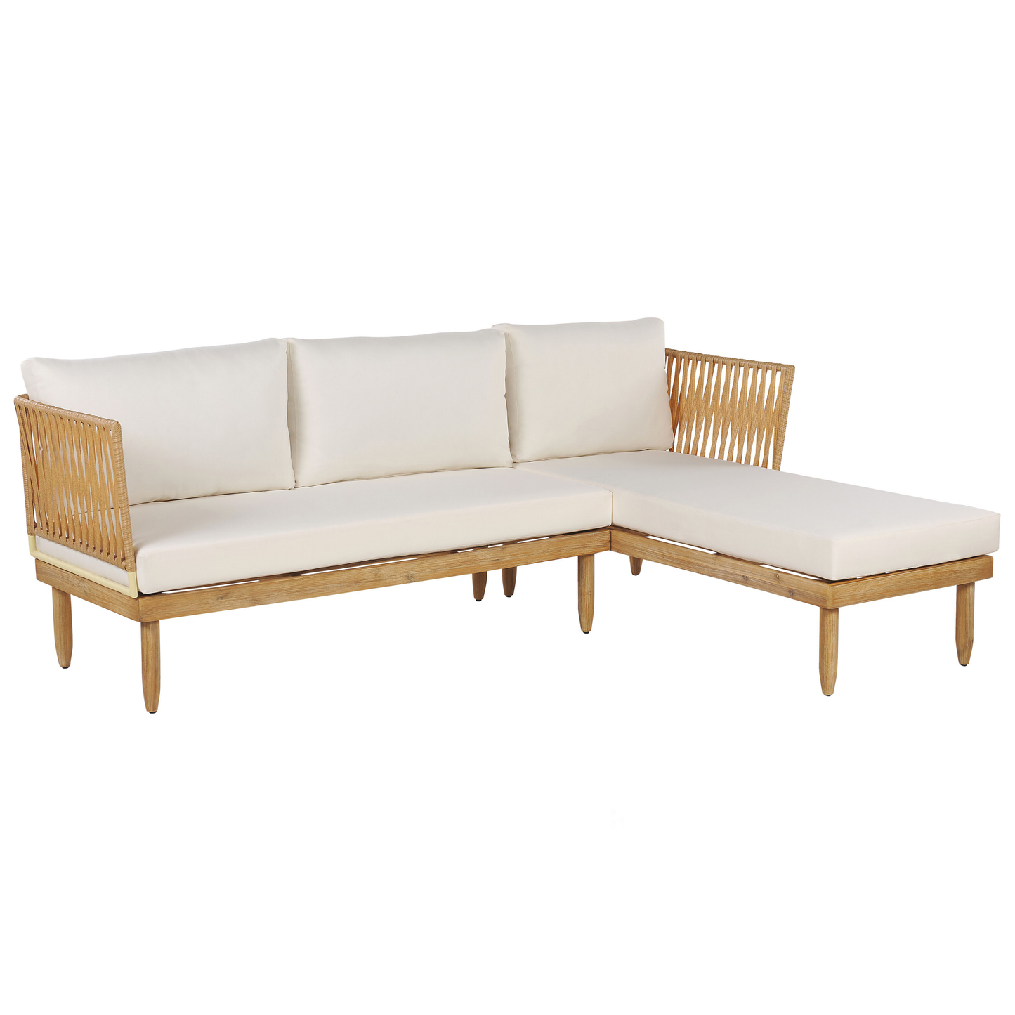 Lounge Set mit Tisch 4-Sitzer CREMONA linksseitig Akazienholz Cremeweiss