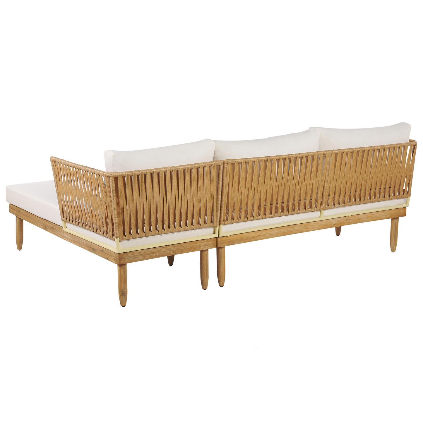 Lounge Set mit Tisch 4-Sitzer CREMONA linksseitig Akazienholz Cremeweiss