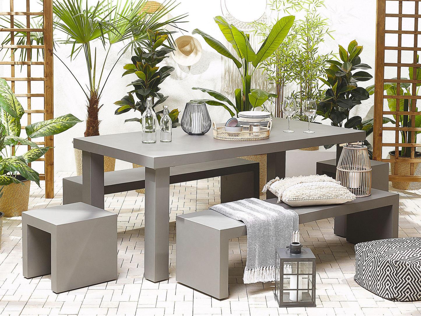 Gartenmöbel Set mit Bänken und Hockern 6-Sitzer TARANTO Beton Grau