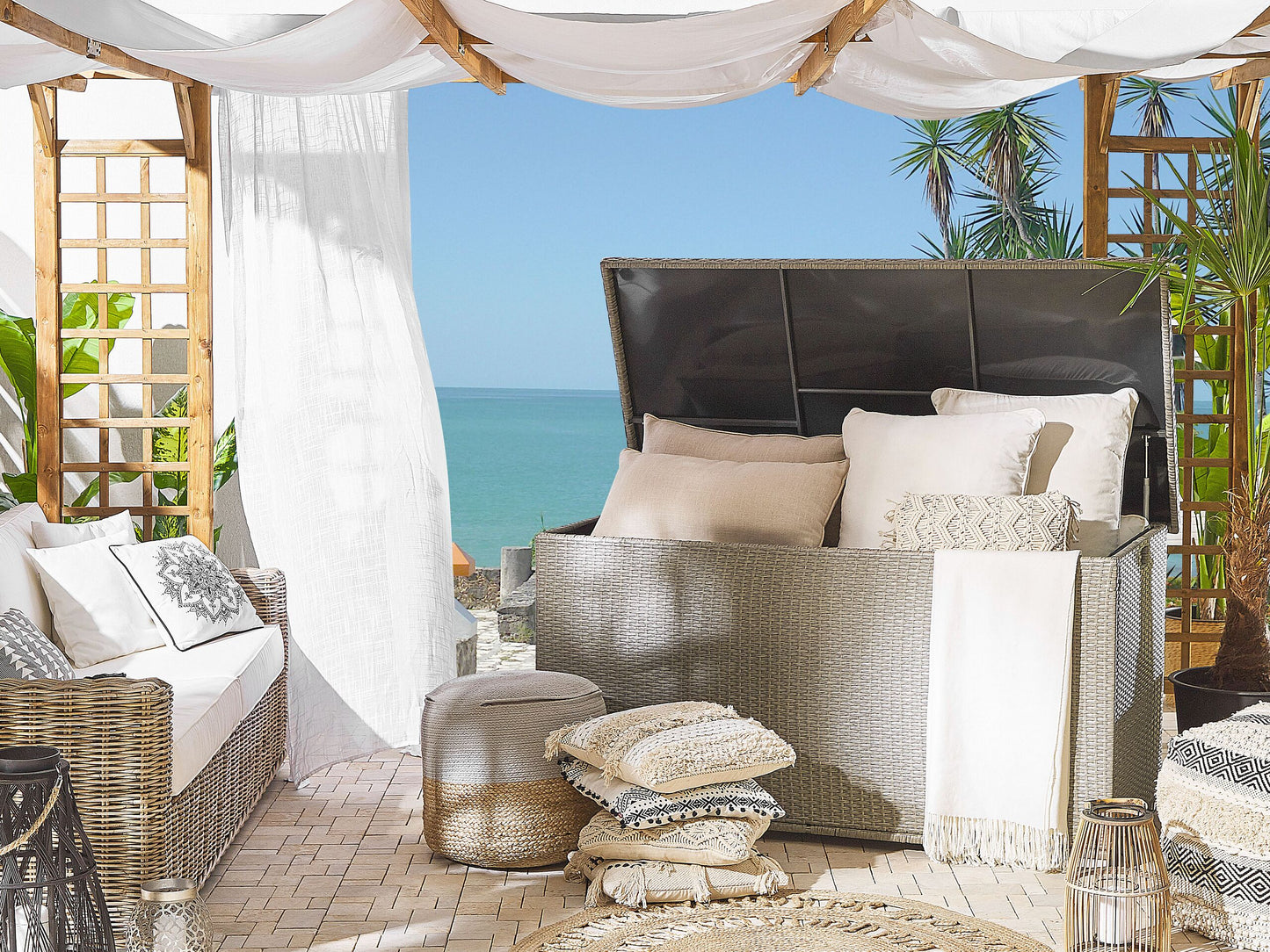 Aufbewahrungsbox MODENA Polyrattan 155 cm 75 cm Taupe