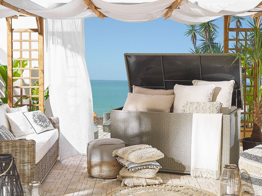 Aufbewahrungsbox MODENA Polyrattan 155 cm 75 cm Taupe