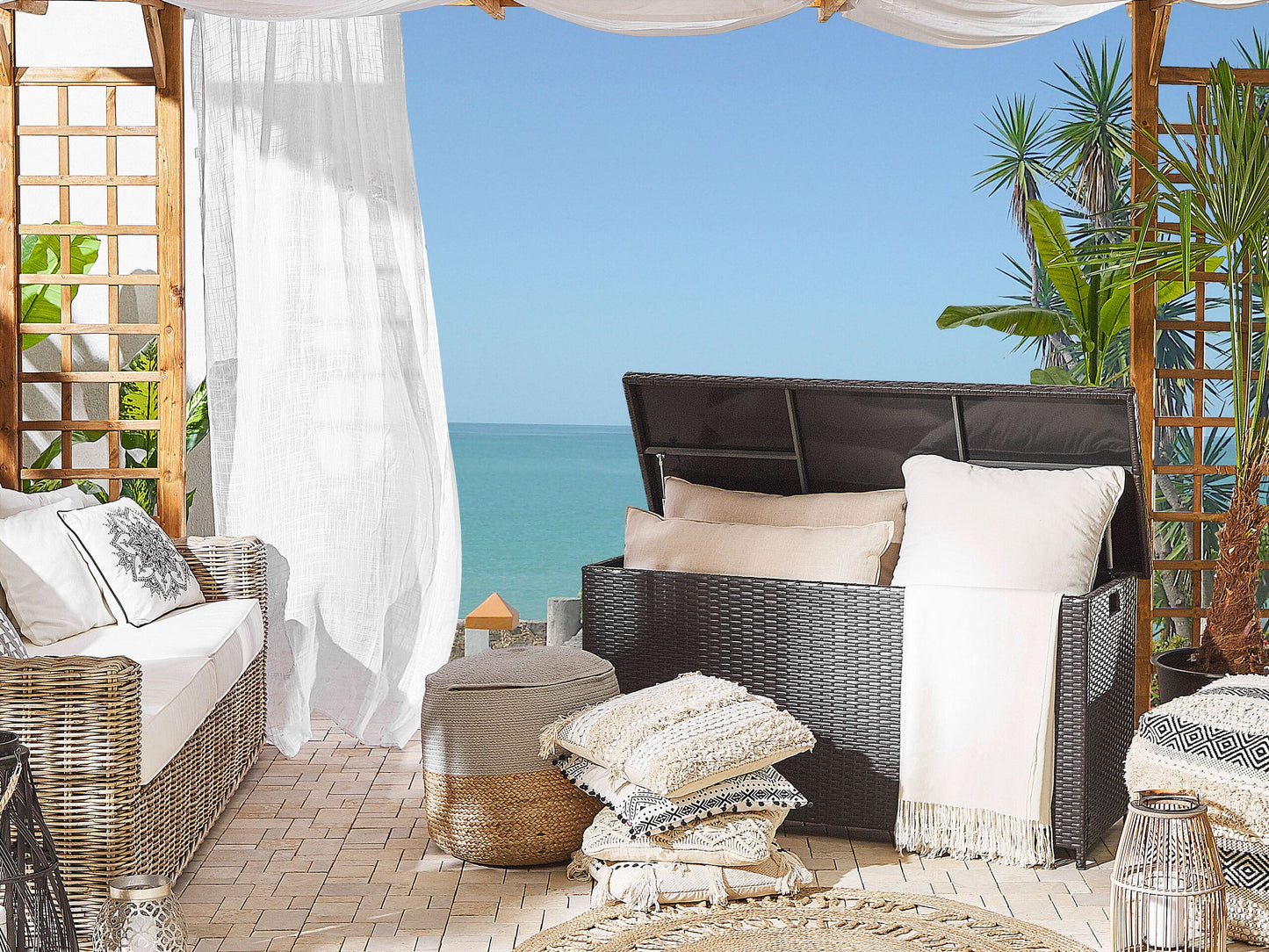 Aufbewahrungsbox MODENA Polyrattan 126 cm 46 cm Braun