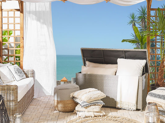 Aufbewahrungsbox MODENA Polyrattan 126 cm 46 cm Taupe