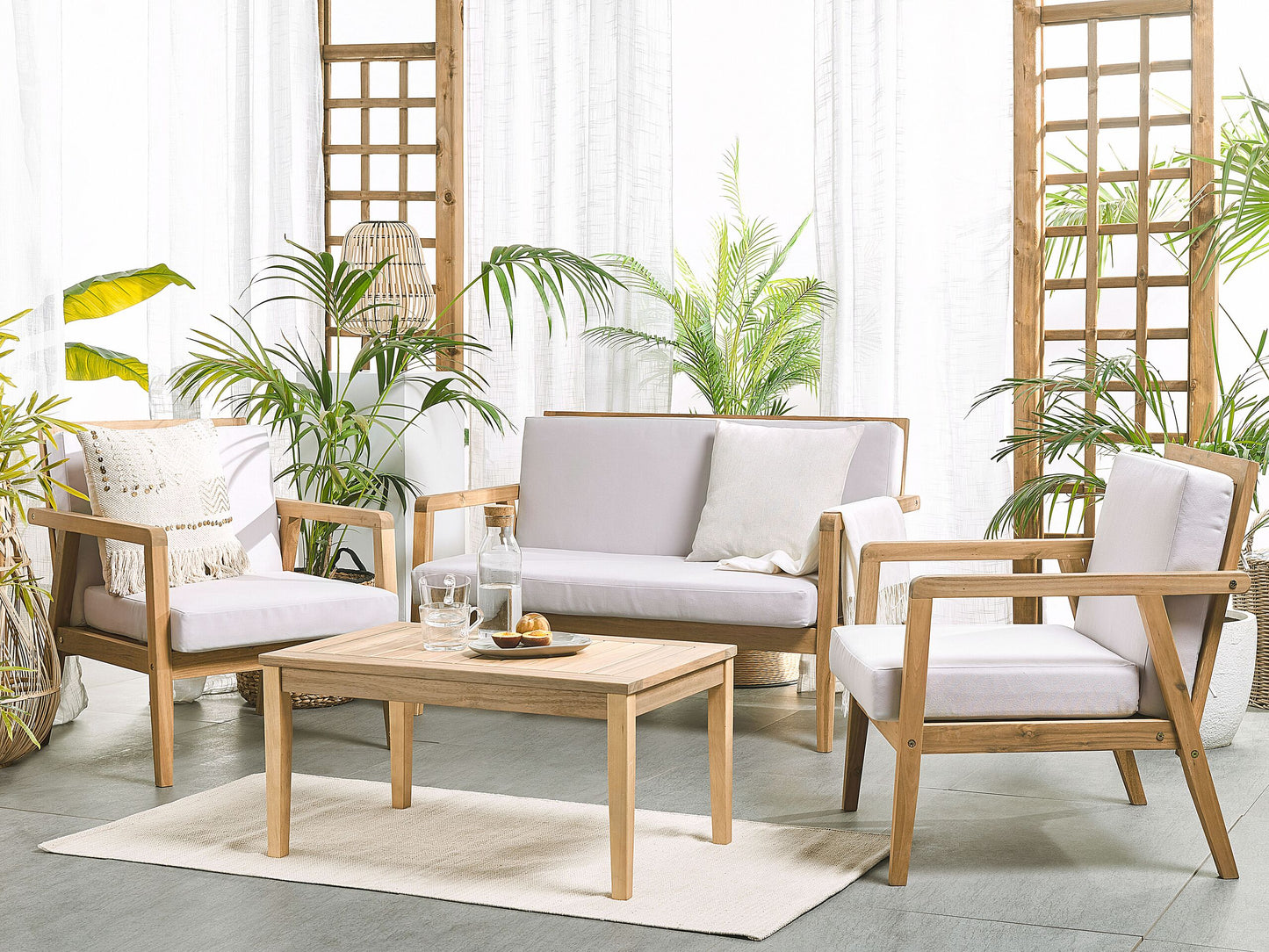 Lounge Set mit Tisch 4-Sitzer PALLANO Akazienholz Taupe