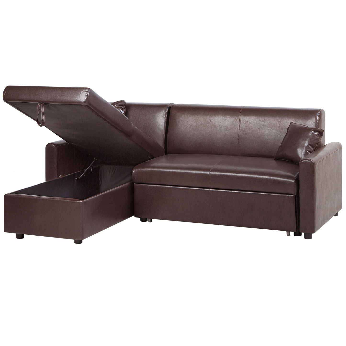 Ecksofa mit Schlaffunktion Lederoptik dunkelbraun rechtsseitig OGNA