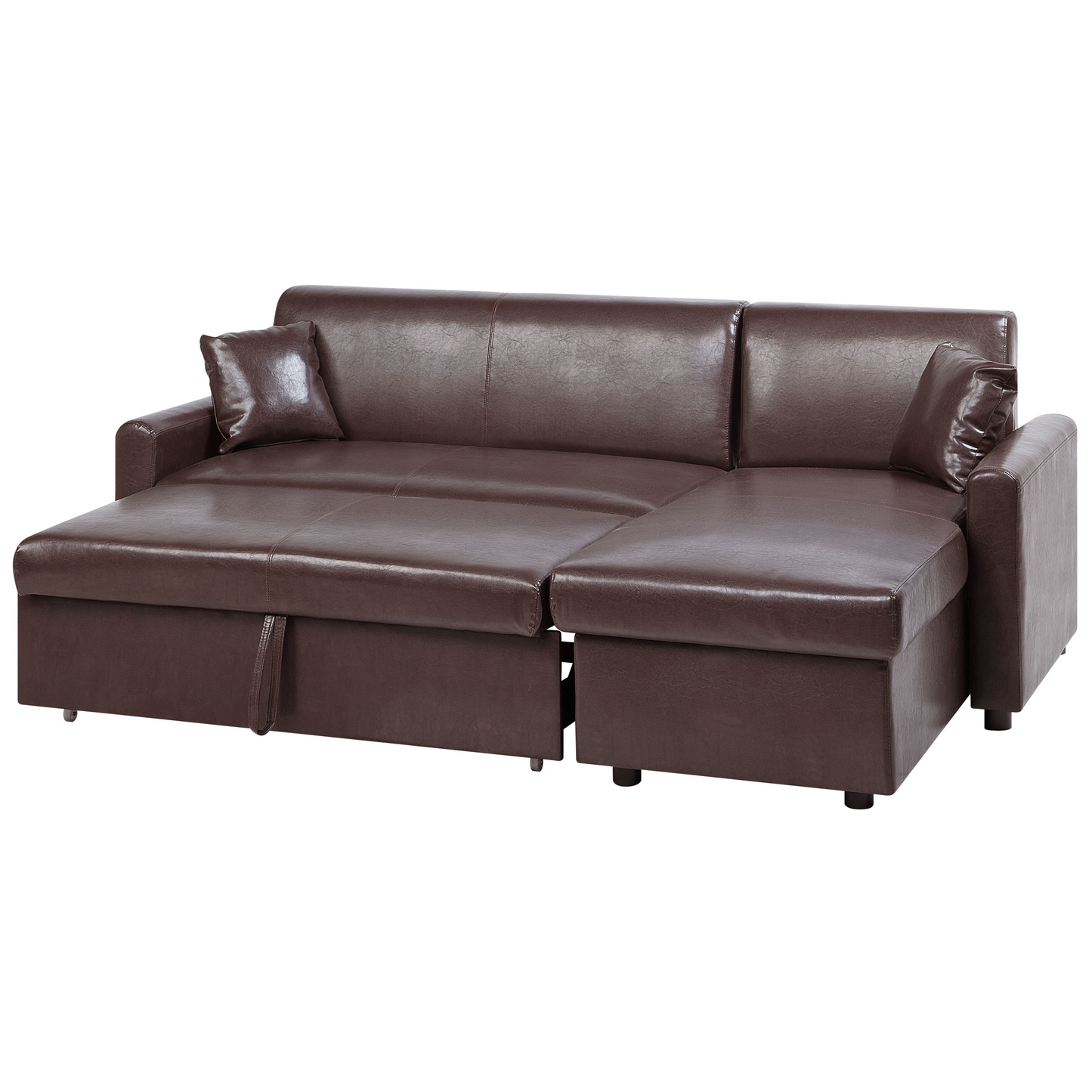 Ecksofa mit Schlaffunktion Lederoptik dunkelbraun linksseitig OGNA