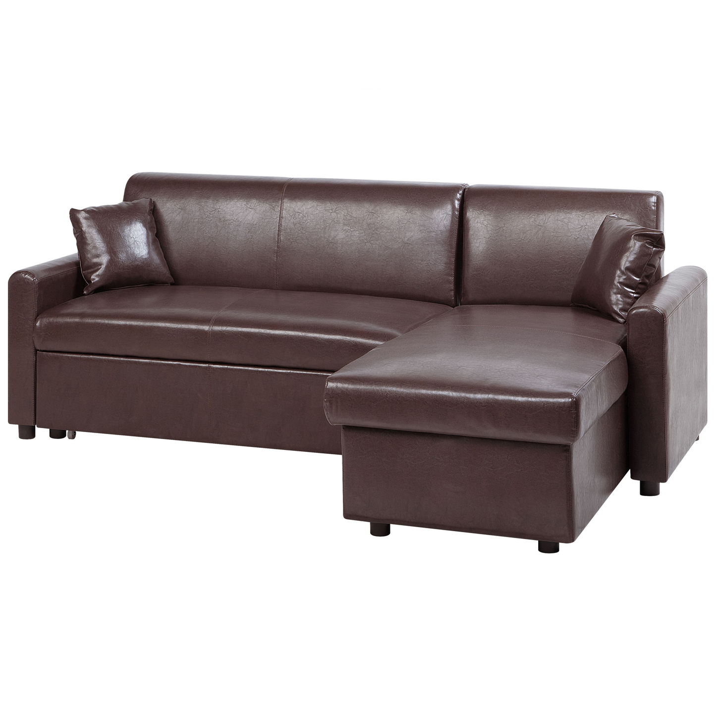 Ecksofa mit Schlaffunktion Lederoptik dunkelbraun linksseitig OGNA