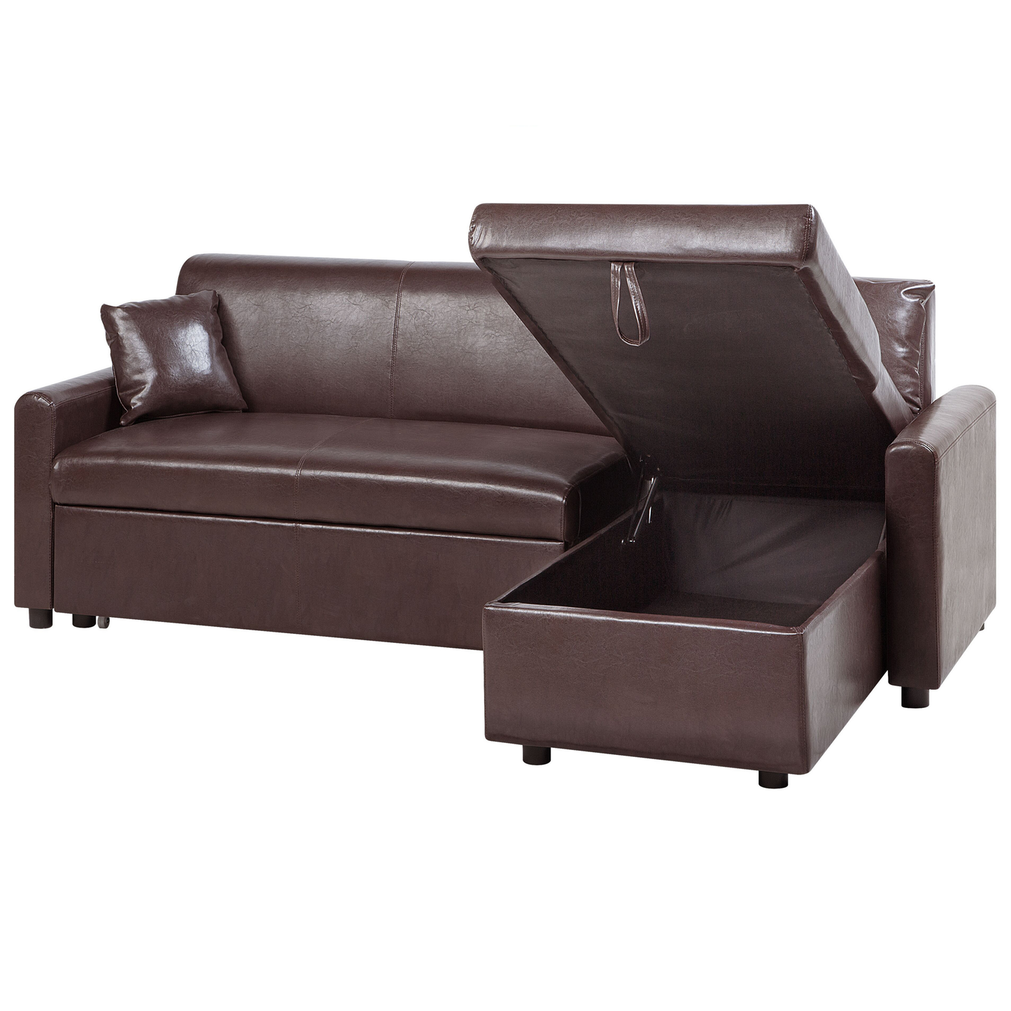 Ecksofa mit Schlaffunktion Lederoptik dunkelbraun linksseitig OGNA
