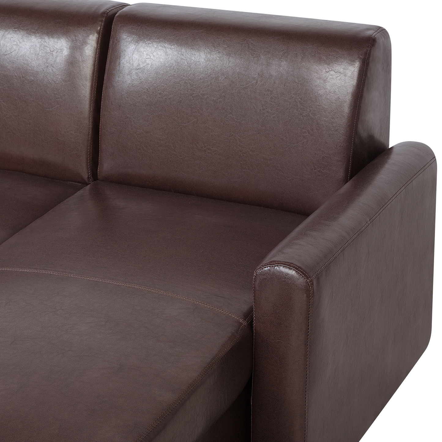 Ecksofa mit Schlaffunktion Lederoptik dunkelbraun linksseitig OGNA