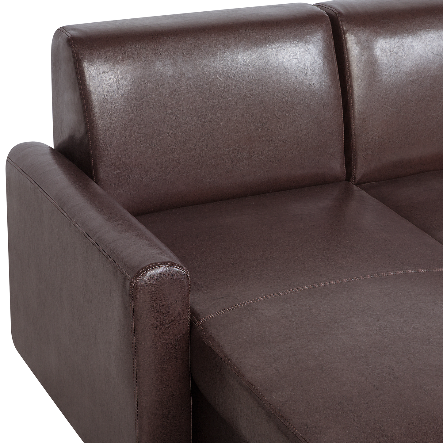 Ecksofa mit Schlaffunktion Lederoptik dunkelbraun rechtsseitig OGNA