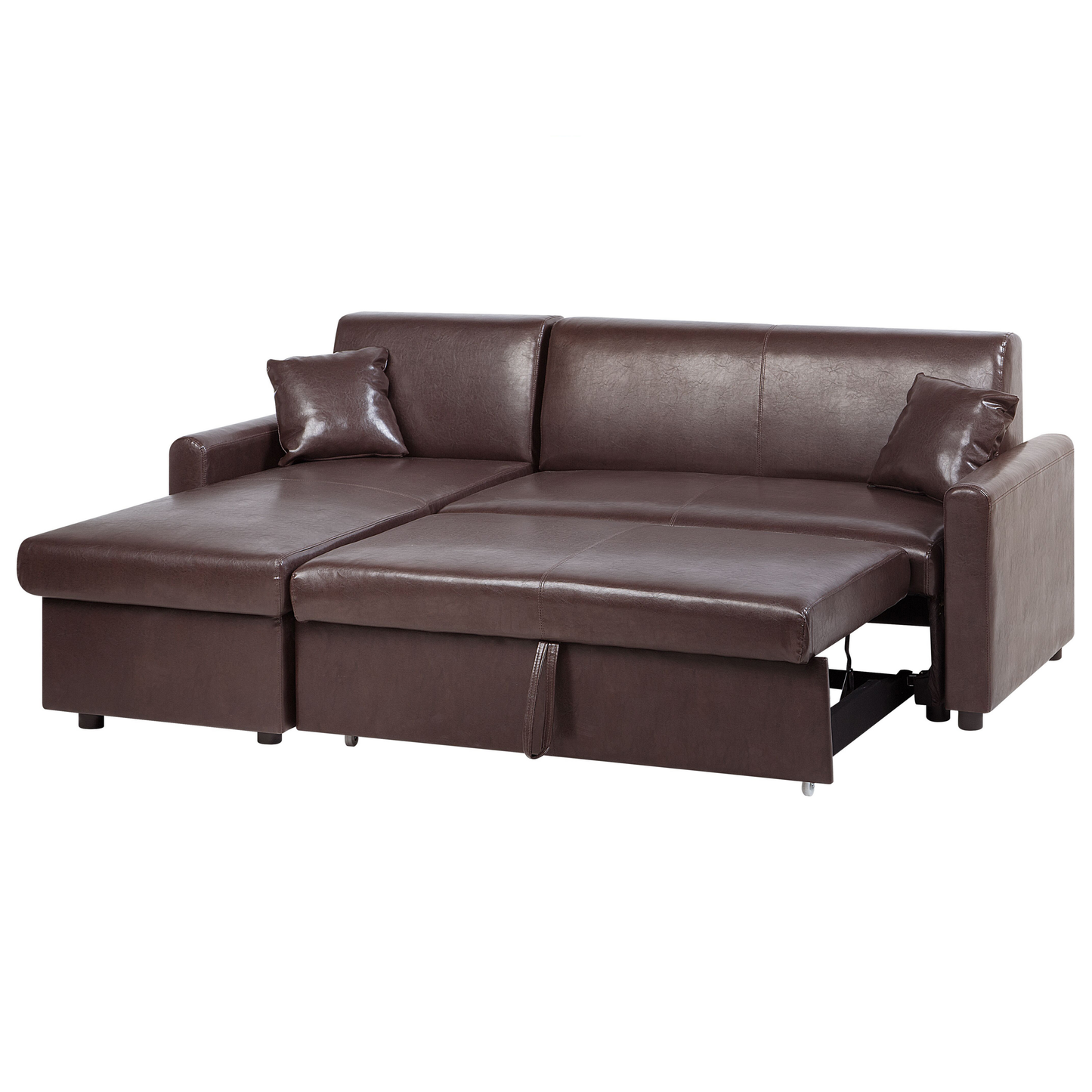 Ecksofa mit Schlaffunktion Lederoptik dunkelbraun rechtsseitig OGNA