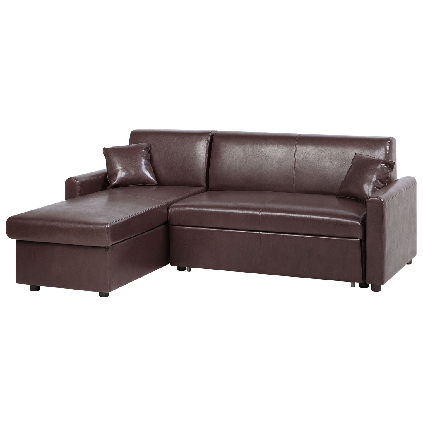 Ecksofa mit Schlaffunktion Lederoptik dunkelbraun rechtsseitig OGNA