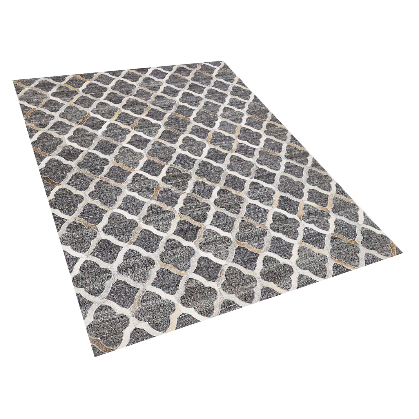Teppich Kuhfell grau / beige 140 x 200 cm Patchwork Kurzflor ROLUNAY