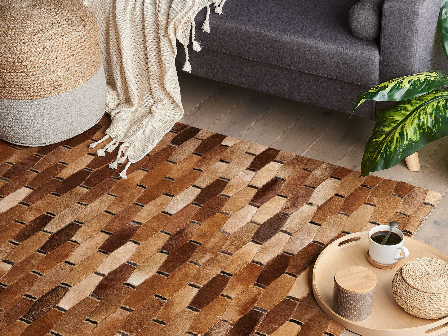 Teppich Kuhfell braun 140 x 200 cm Patchwork Kurzflor DIGOR