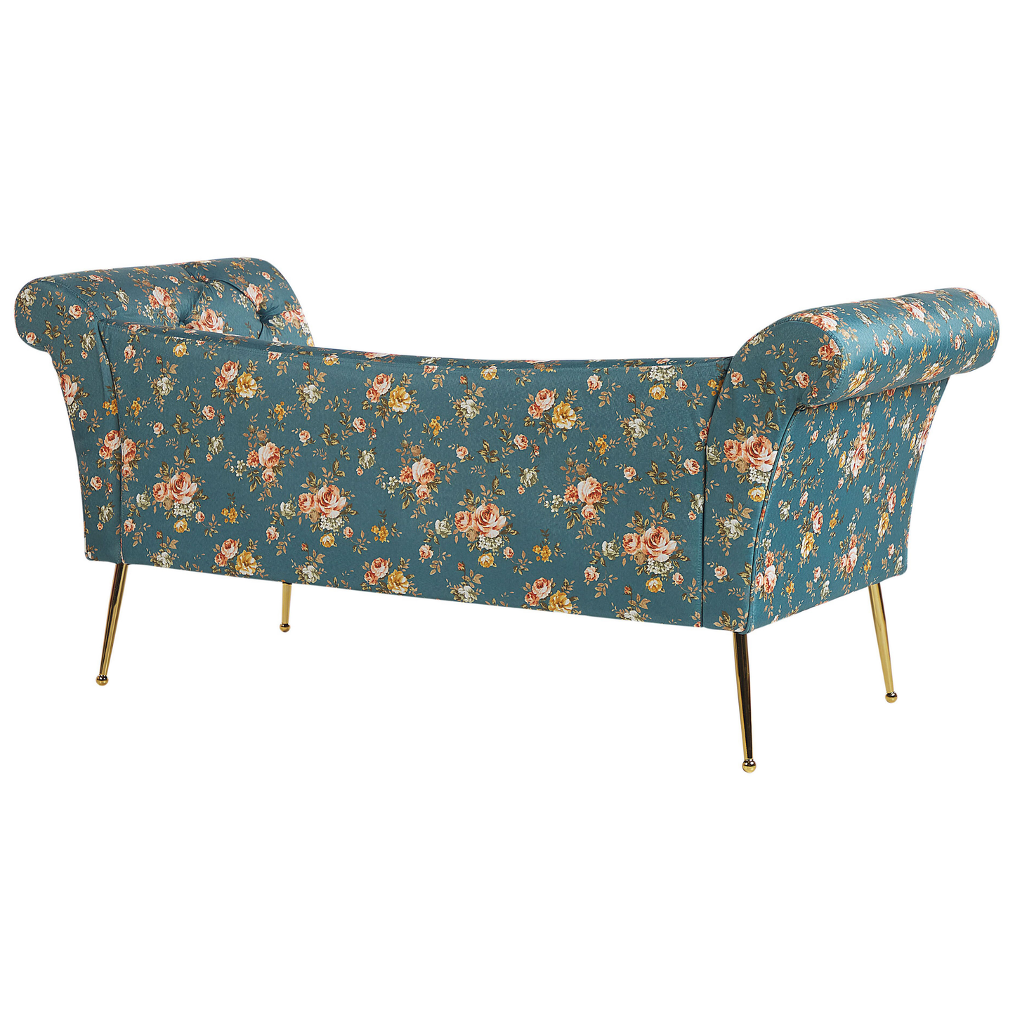 Chaiselongue Stoff seeblau / gold Blumenmuster NANTILLY