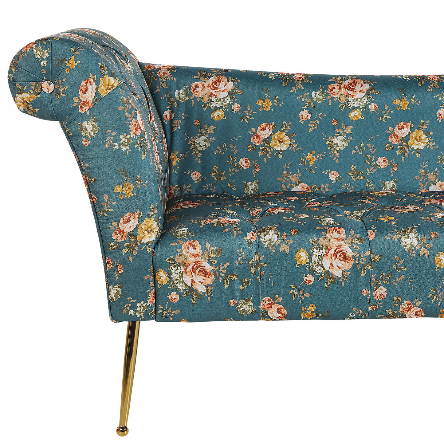 Chaiselongue Stoff seeblau / gold Blumenmuster NANTILLY