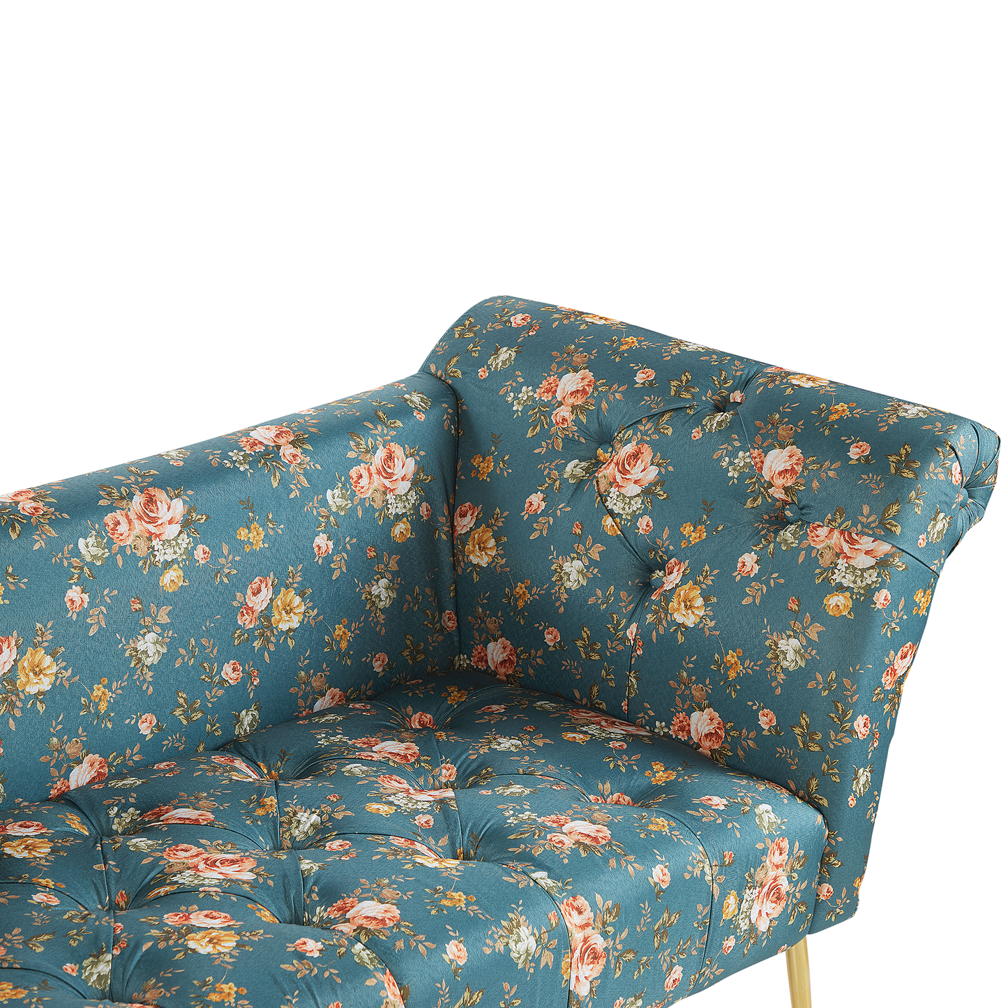 Chaiselongue Stoff seeblau / gold Blumenmuster NANTILLY