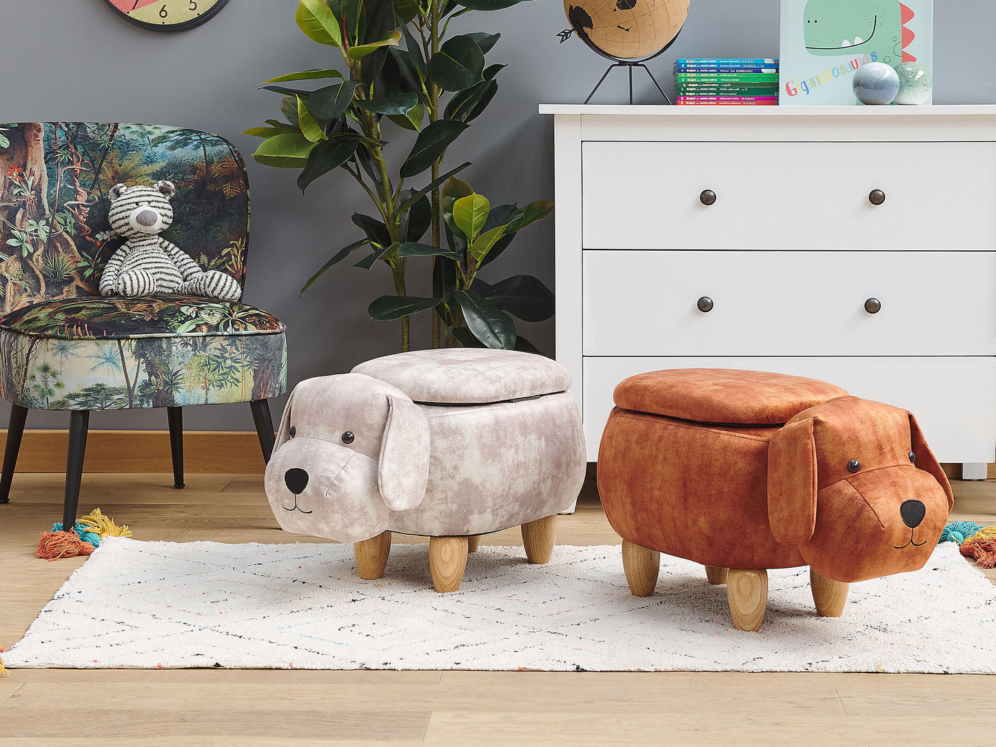 Tierhocker mit Stauraum Samtstoff beige Hundeform DOGGY