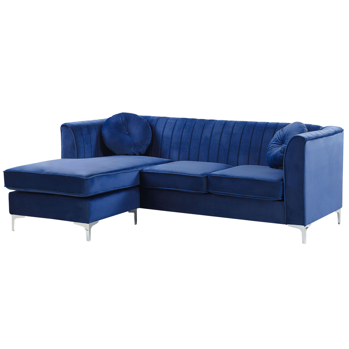 Ecksofa Samtstoff rechtsseitig marineblau 3-Sitzer TIMRA