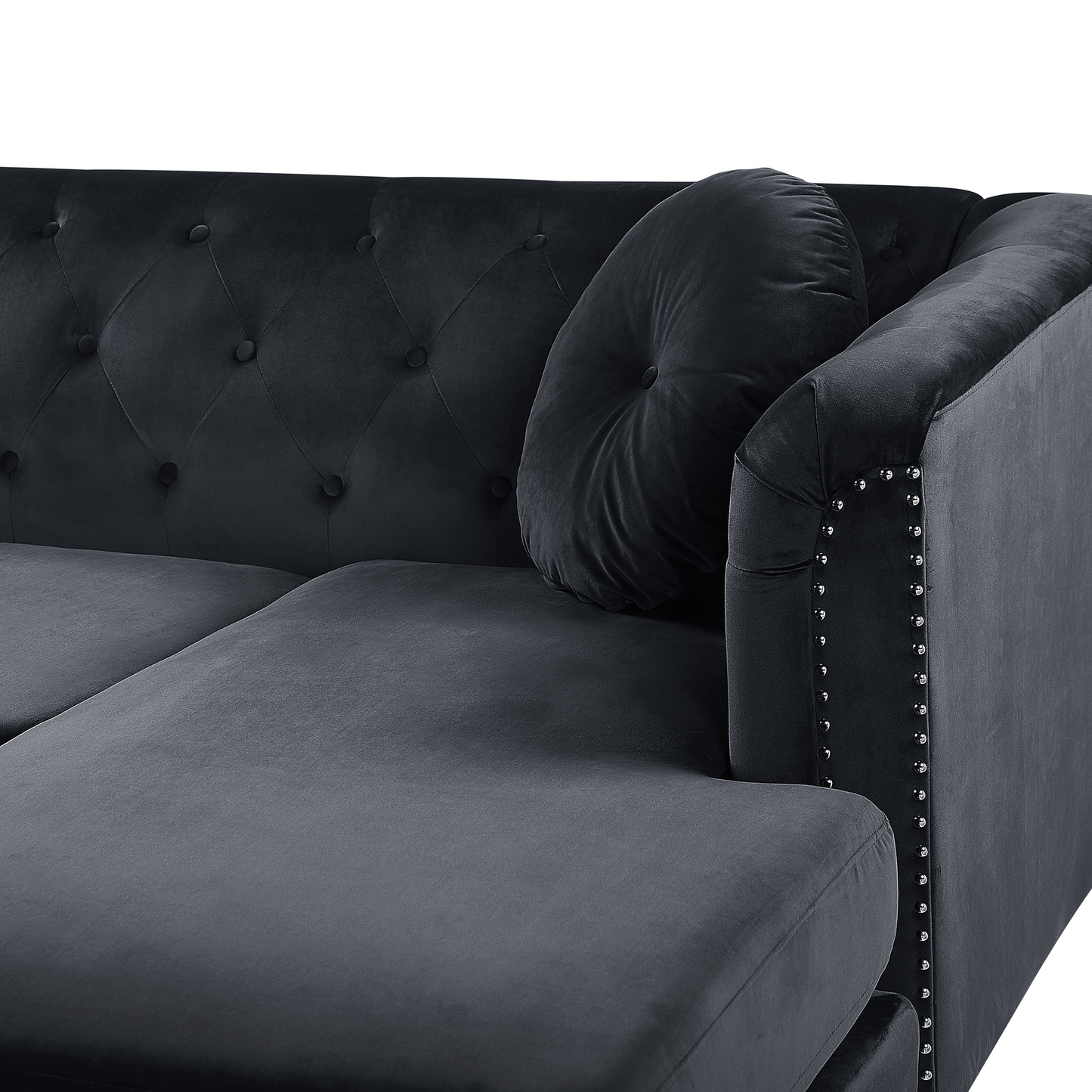 Ecksofa Samtstoff linksseitig schwarz FLEN