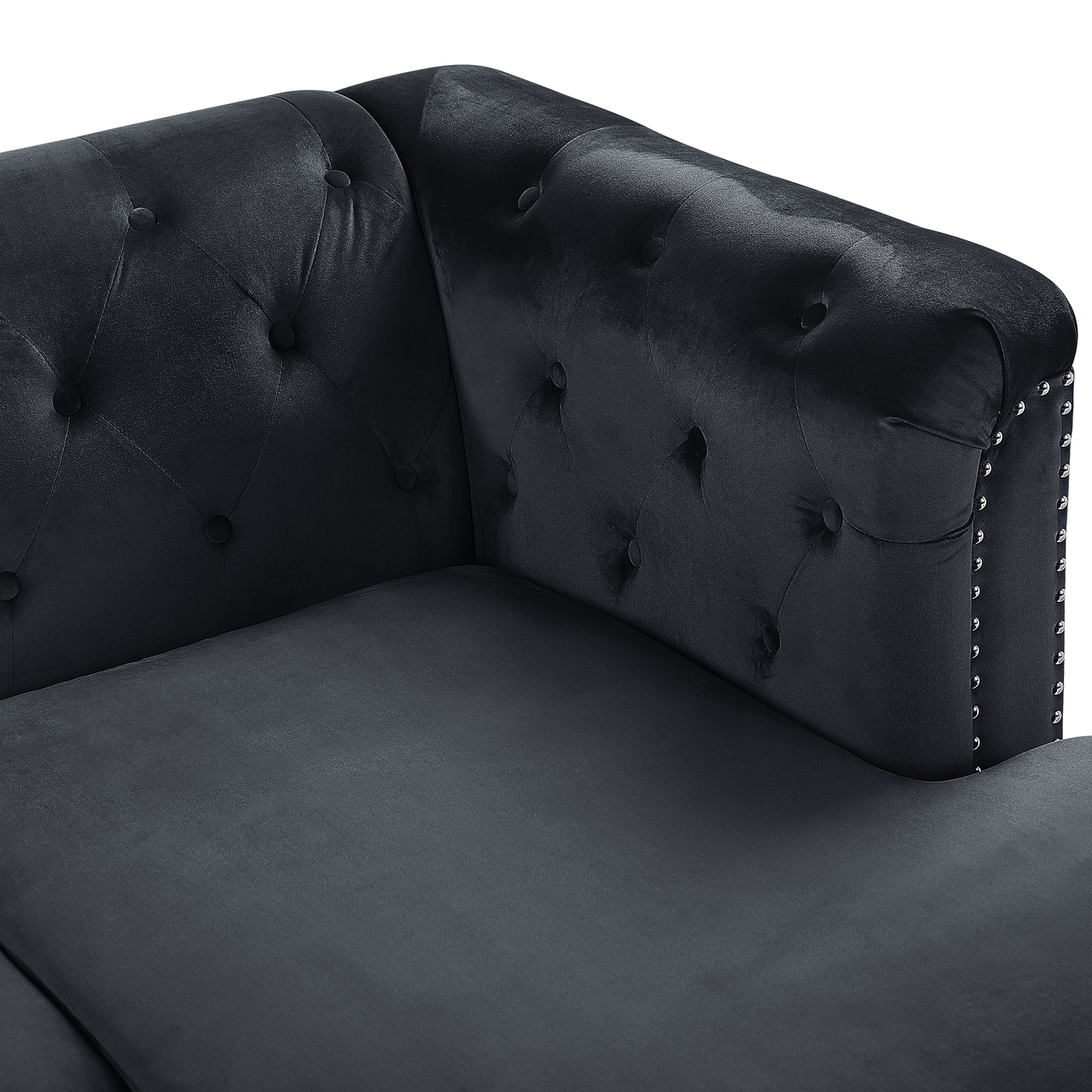 Ecksofa Samtstoff linksseitig schwarz FLEN