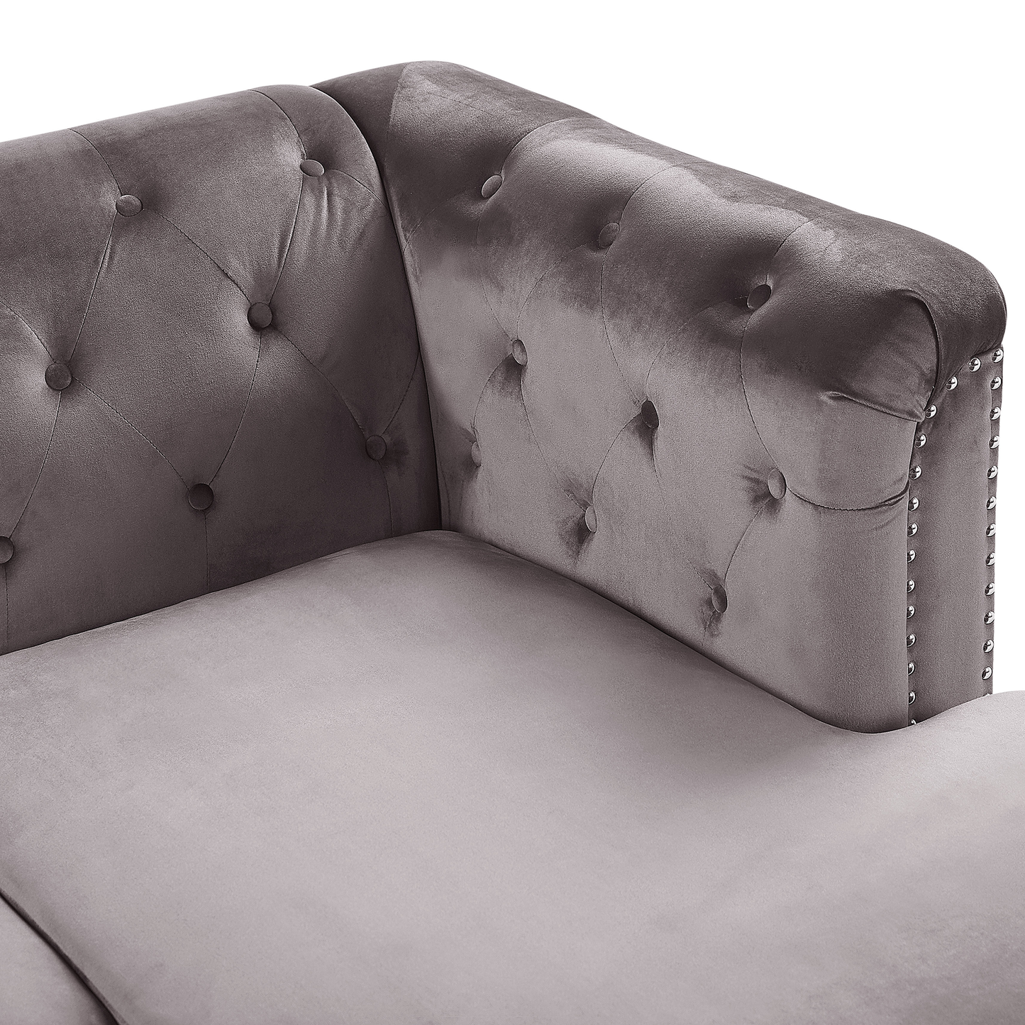 Ecksofa Samtstoff linksseitig grau Chesterfield-Design 3-Sitzer FLEN