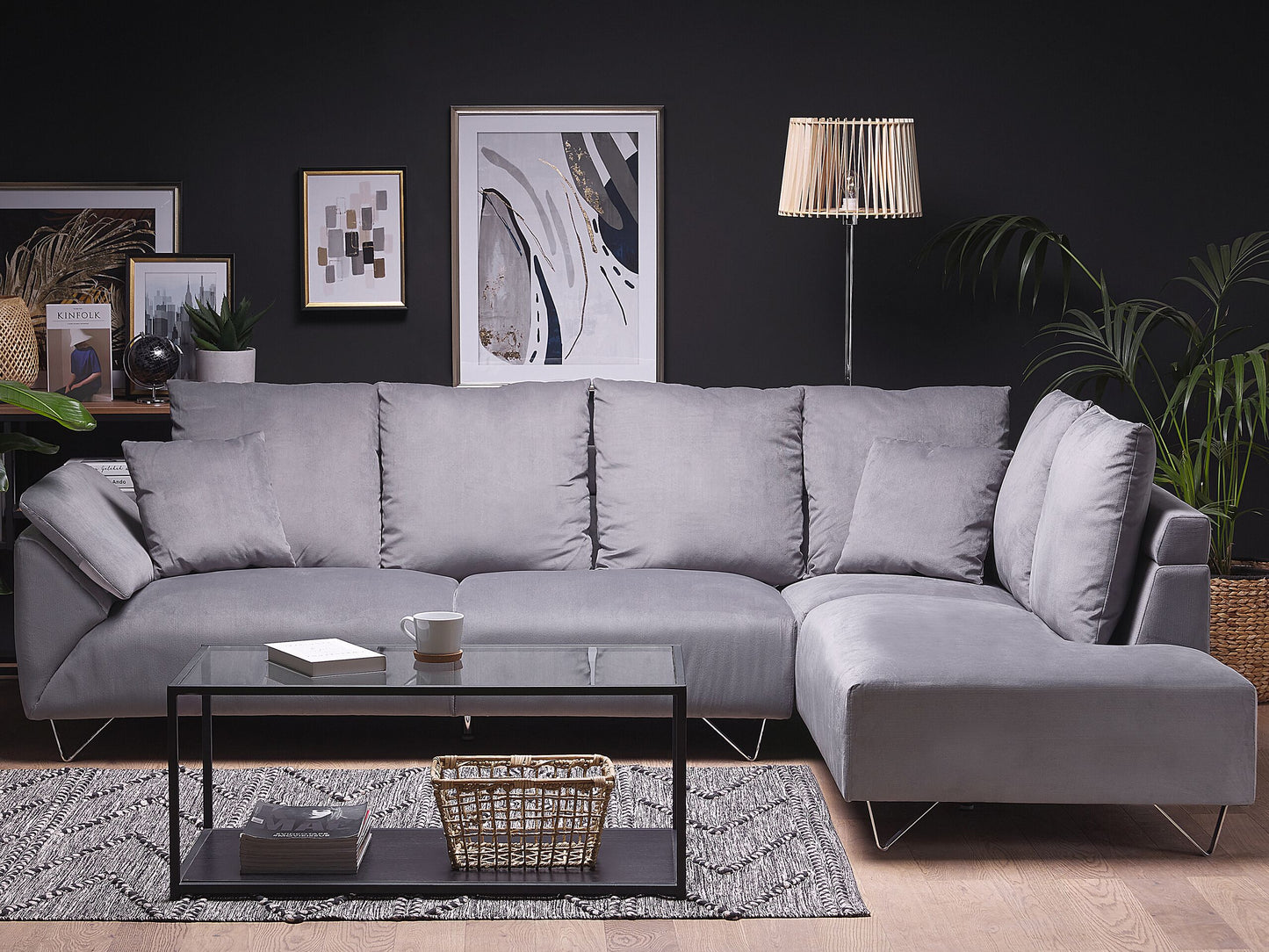 4-Sitzer Ecksofa Cord grau linksseitig LUNNER