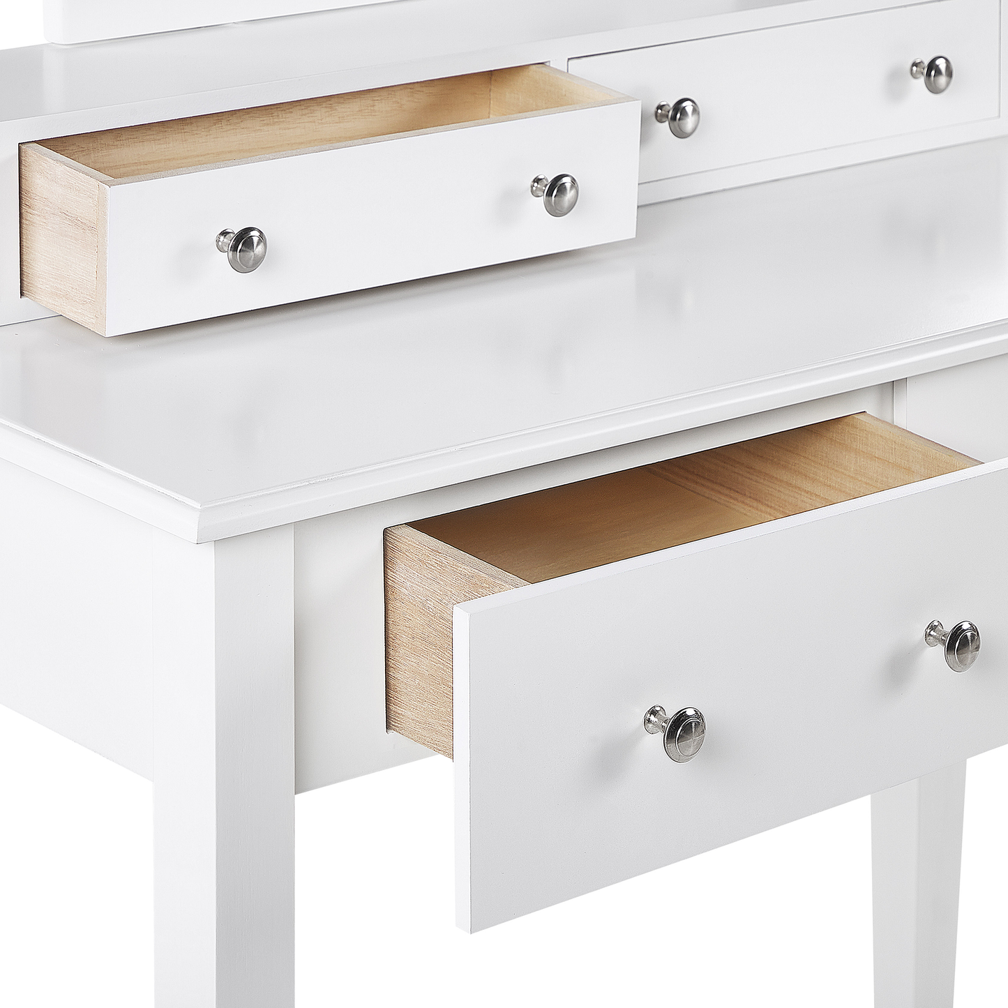 Schminktisch mit ovalem Spiegel Hocker 4 Schubladen weiss LUNE