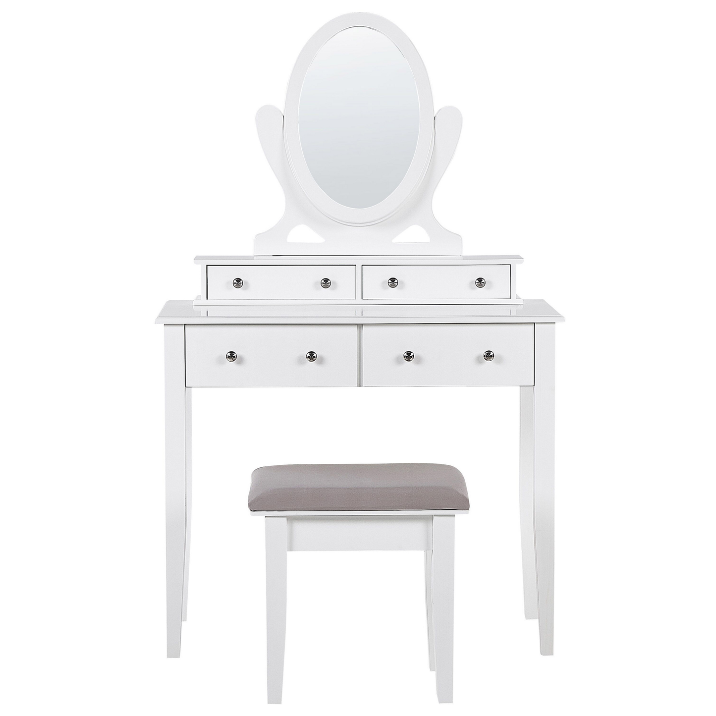 Schminktisch mit ovalem Spiegel Hocker 4 Schubladen weiss LUNE