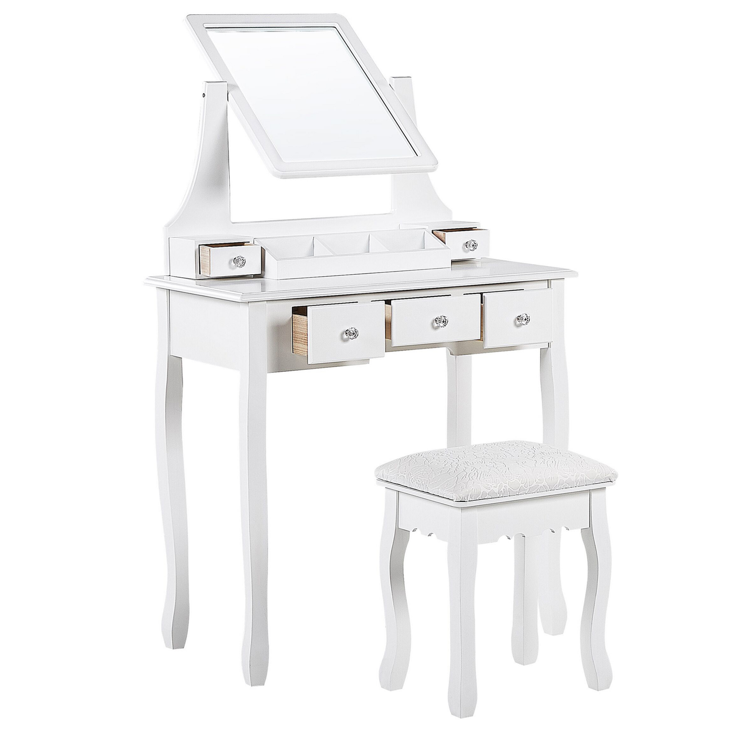 Schminktisch mit rechteckigem Spiegel Hocker 5 Schubladen weiss RAYON