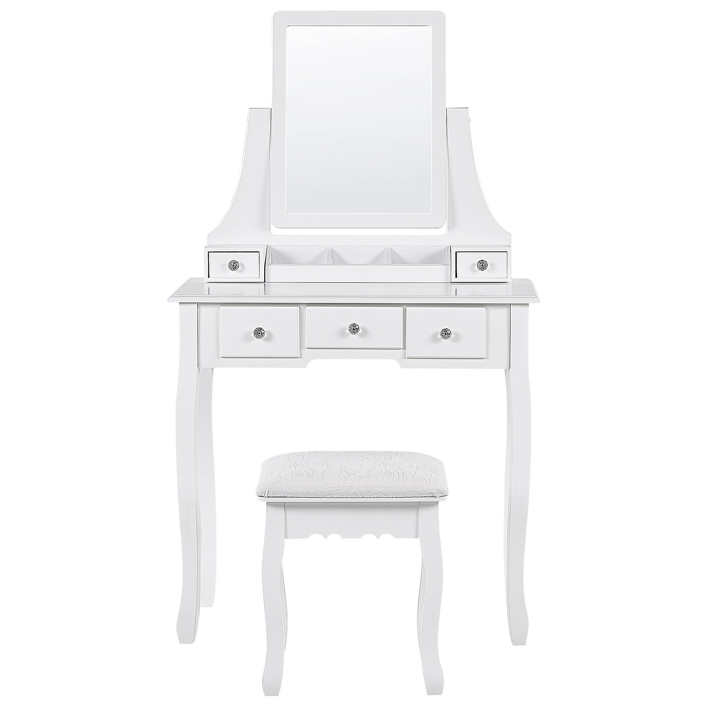 Schminktisch mit rechteckigem Spiegel Hocker 5 Schubladen weiss RAYON