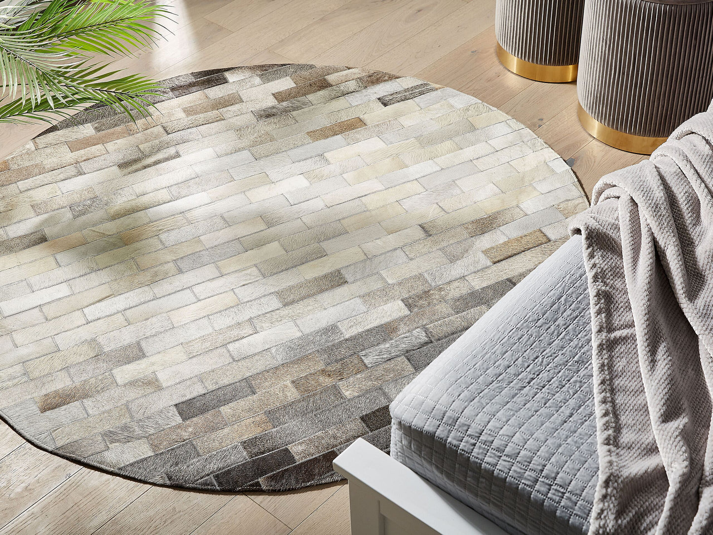 Teppich Kuhfell braun / beige ⌀ 140 cm Patchwork Kurzflor DUTLAR
