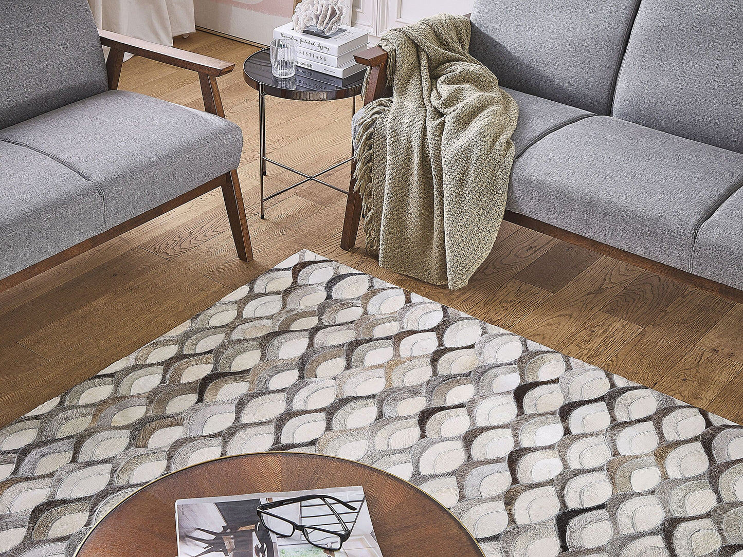 Teppich Kuhfell braun / beige 140 x 200 cm Patchwork Kurzflor KIRCA