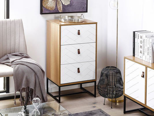 Kommode mit 3 Schubladen NUEVA 91 cm Hellbraun / Weiss