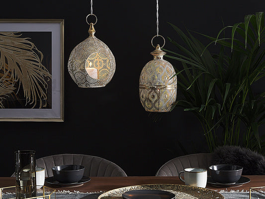 Windlichtsäulen AMORGOS Metall 34 cm Gold