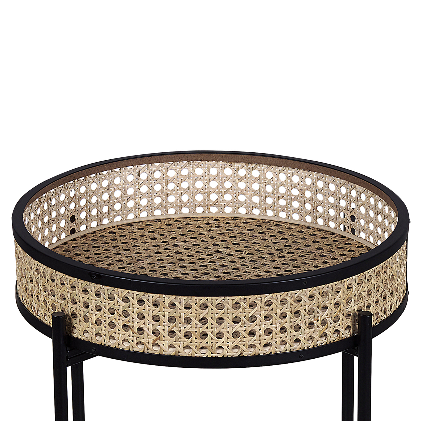Beistelltisch Rattan / Metall schwarz ⌀ 36 cm VIENNA
